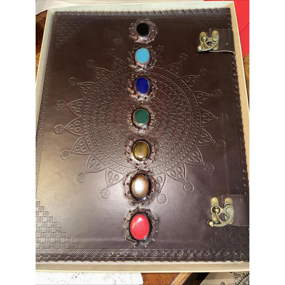 $99 Earthbound Trading 7 Stone Chakra Leather Journal Meditation 13.5x17.5 HUGE - Picture 5 of 6